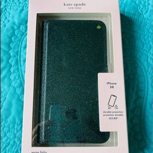 IPhone XR Black Folio Kate Spade cover. NEW. Authentic.